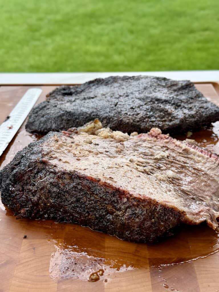 Brisket Burnt Ends
meat cut on cutting board.