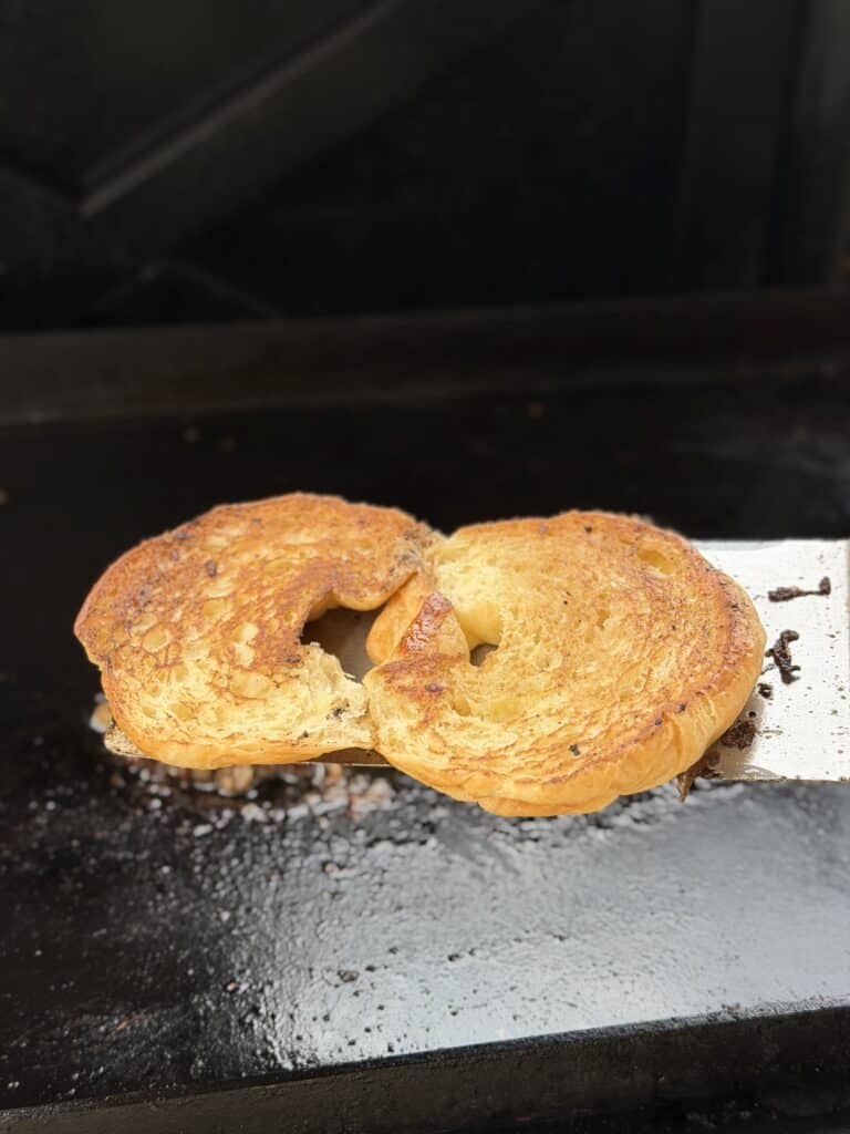 Croissant toasted on griddle.