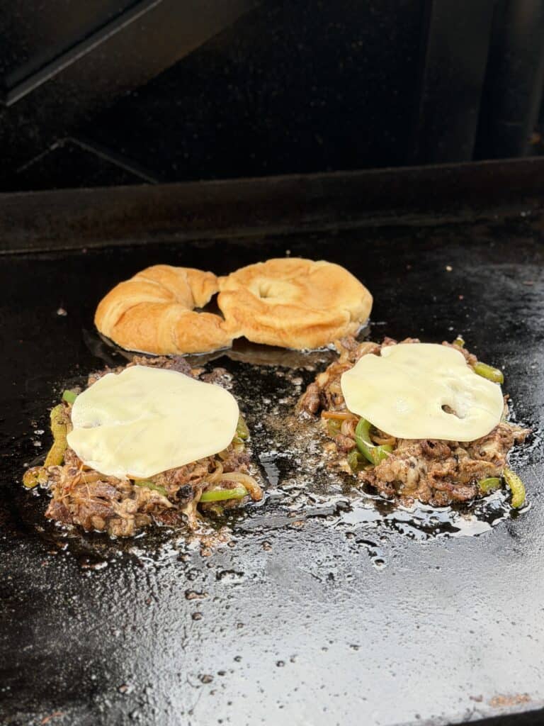 Cheesesteak Croissant Sandwich
ready to put together on griddle.