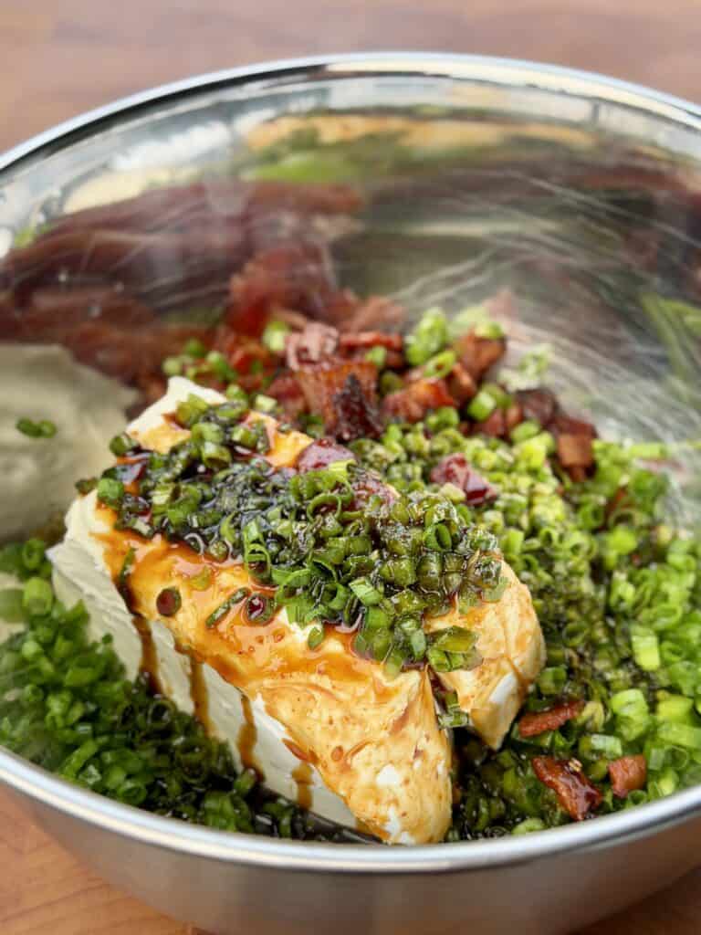 Chili Sesame Salmon Pinwheels ingredients in a bowl.