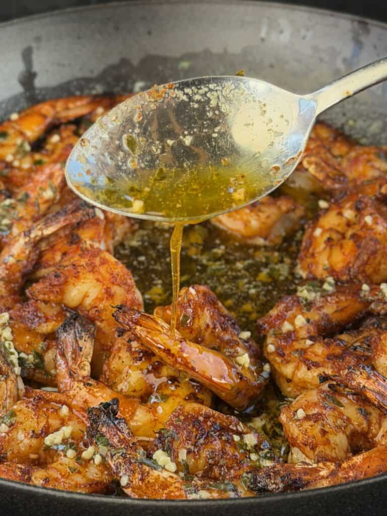Garlic Butter and Shrimp
with spoon and pan.