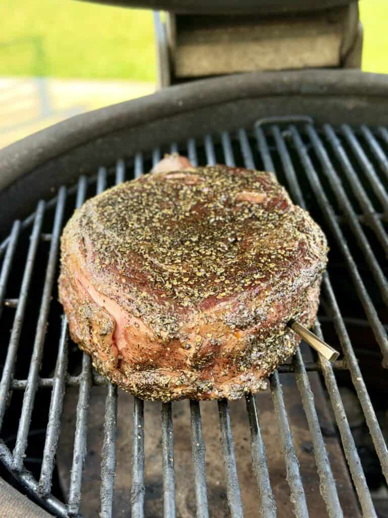 Steak Croissant Sandwich, Ribeye Steak on Smoker.