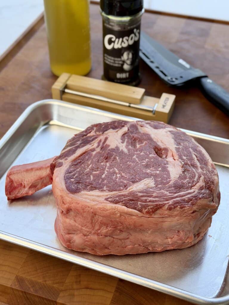 Steak Croissant Sandwich,
Ribeye Steak on Pan.