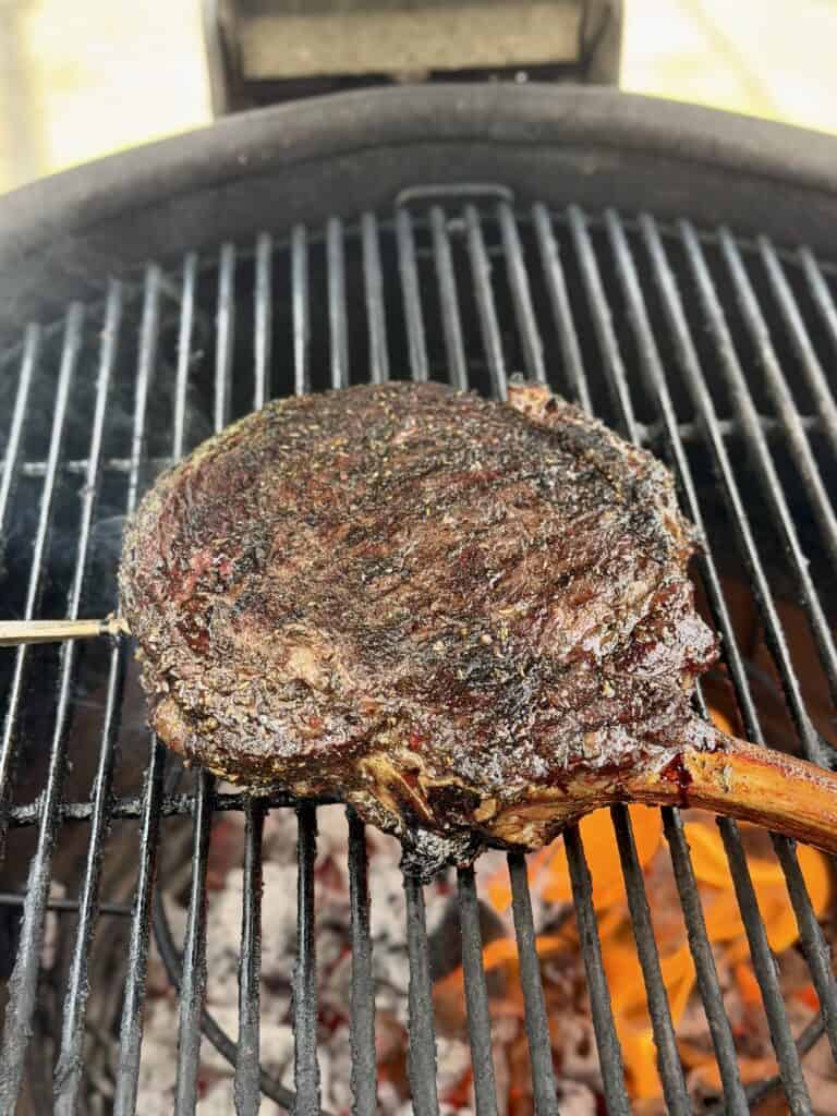 Steak Croissant Sandwich,
Cooked Ribeye on Smoker.