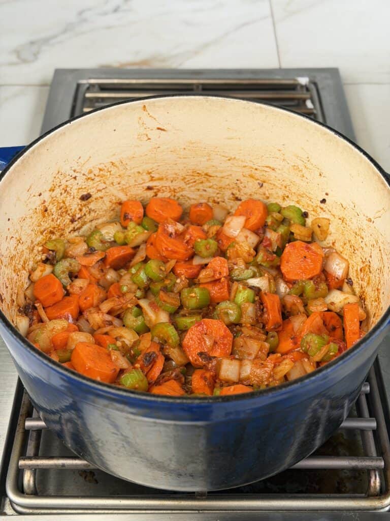 Vegetables cooked in Dutch Oven.