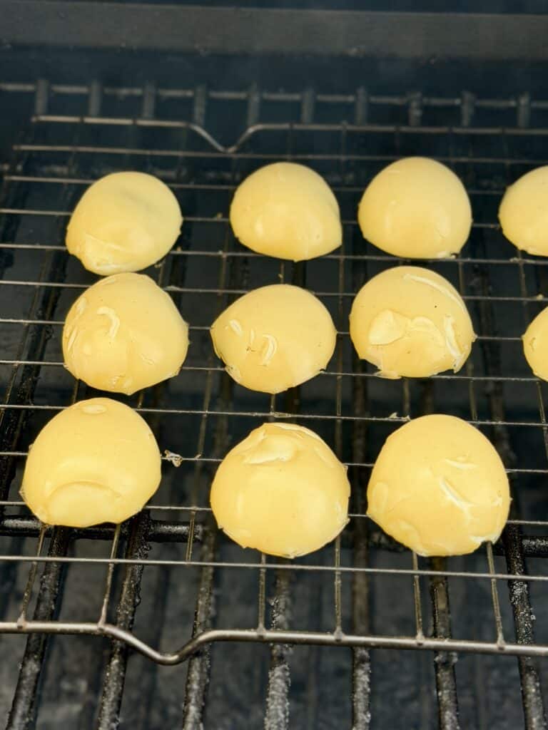Eggs on wire rack.