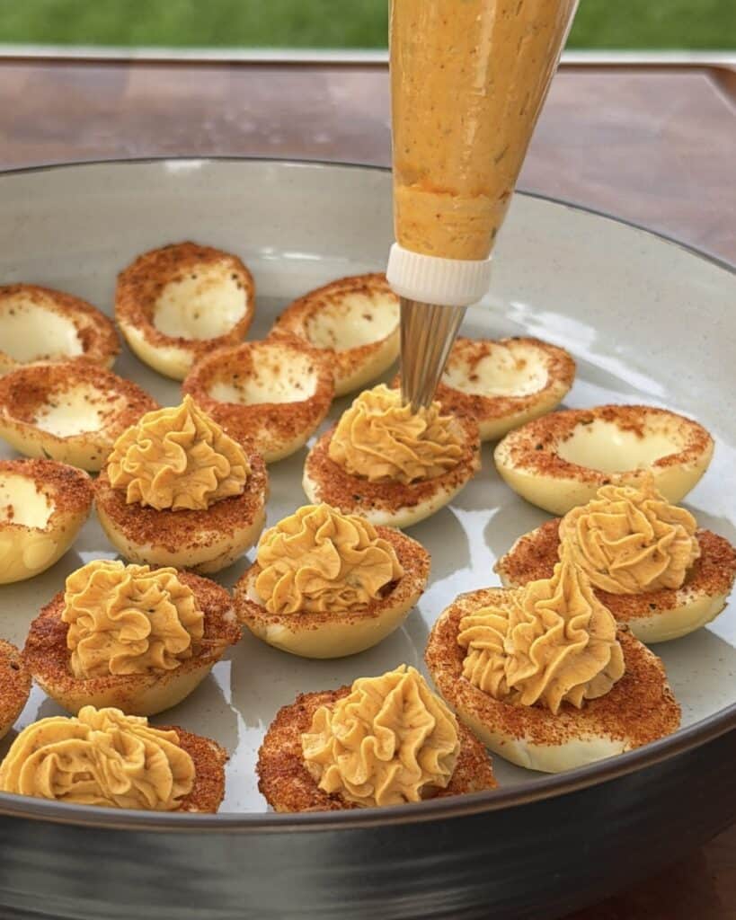 BBQ Deviled Eggs being made.