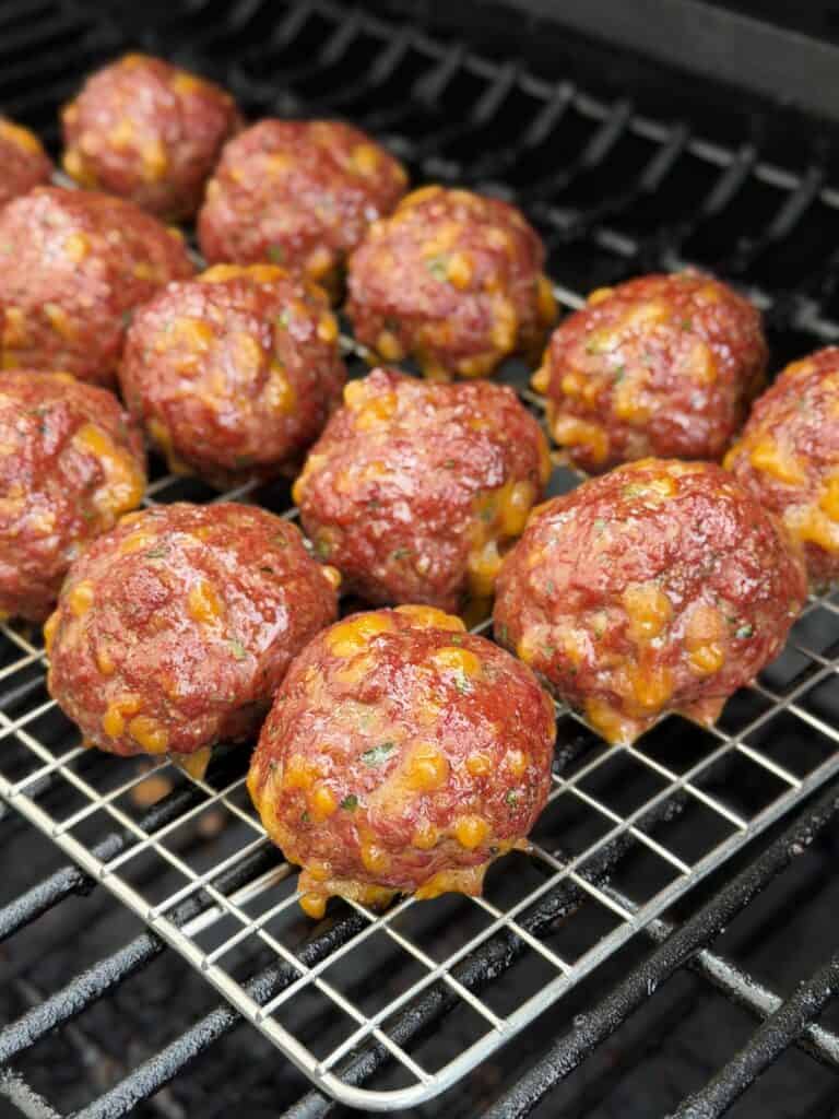 Cooked meatballs on Smoker.