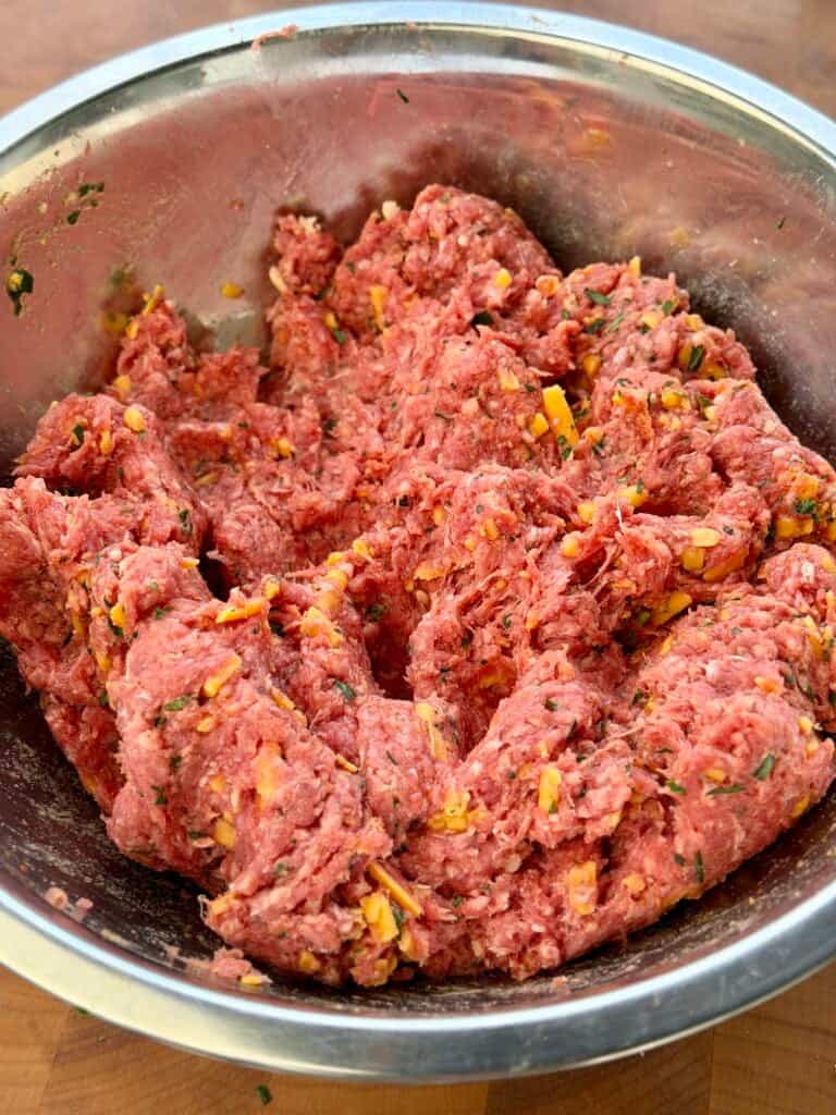 Meat mixture in bowl.