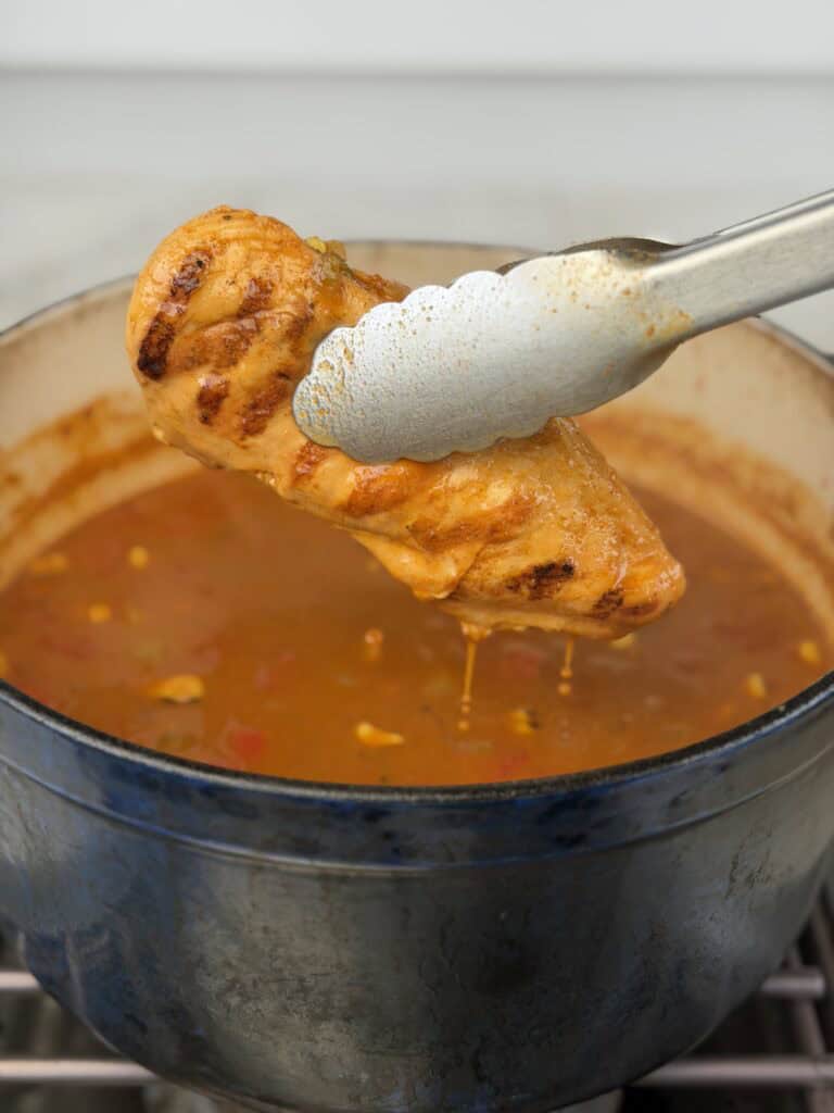 Grilled Chicken Enchilada Soup
with Chicken out of pan.
