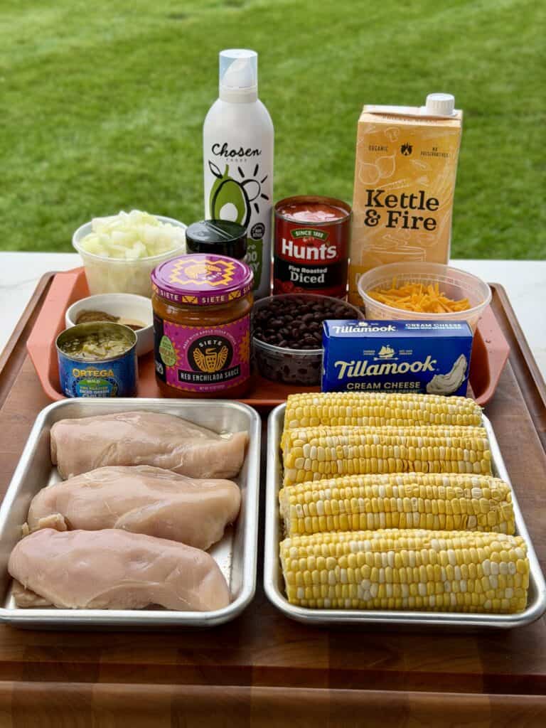 Grilled Chicken Enchilada Soup
ingredients on a board.