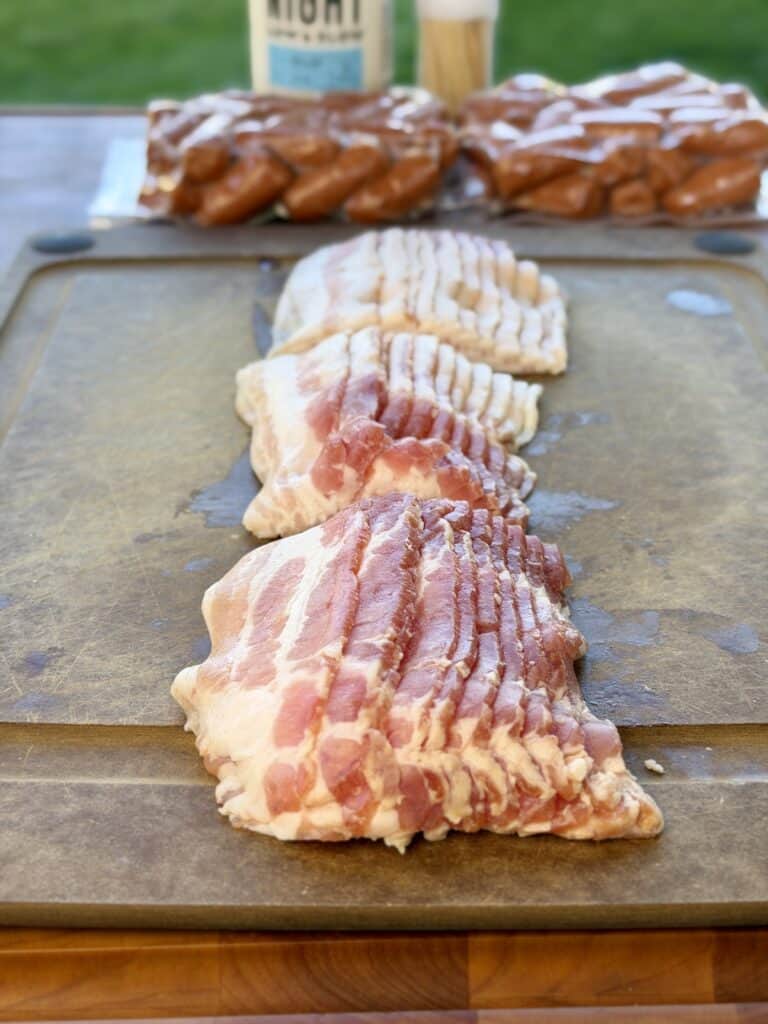 Bacon Cut on cutting board.