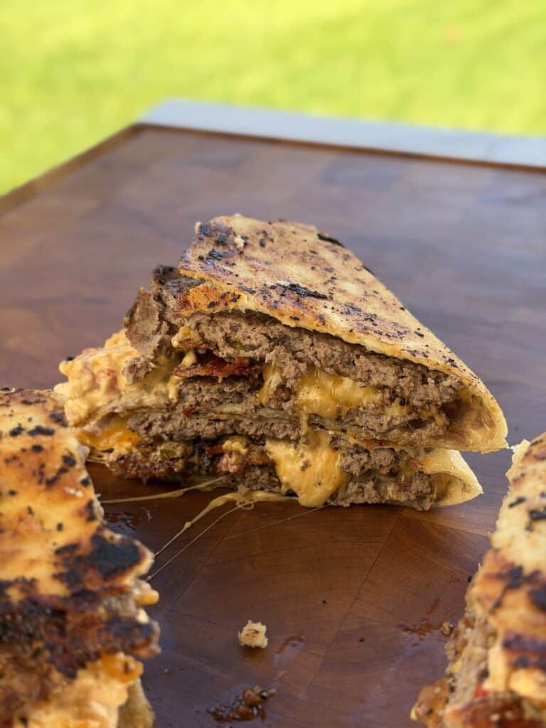 Cut Pimento Cheeseburger Quesadillas.