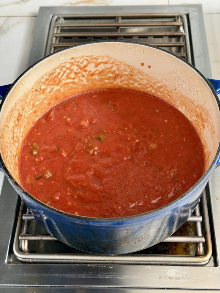 Sauce in pan.
