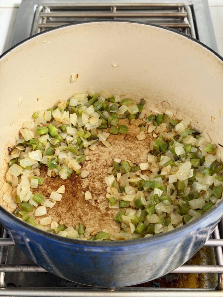 Vegetables in Dutch Oven pan.